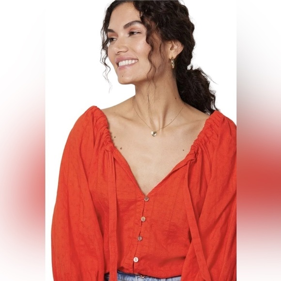 Cleobella Ryan Blouse in Cherry Red Size Medium New - Picture 14 of 16